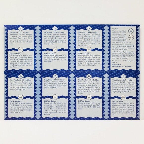 Atlanta Braves Vintage 1993 Nutrition Edition Baseball Cards Sheet Uncut 90s MLB - Picture 5 of 12